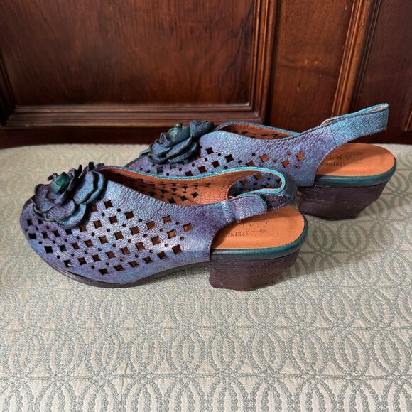 L'artiste Spring Step Lovella blue/purple slingback kitten heels size 40 - Picture 2 of 4